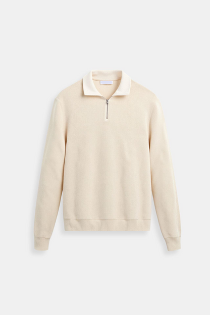 Quarter Zip Sweater - Knit-Blend High Collar & Flex Shape