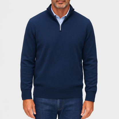 Quarter Zip Sweater - Lightweight Knit And Slim Shape