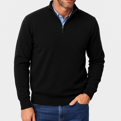 Quarter Zip Sweater - Lightweight Knit And Slim Shape