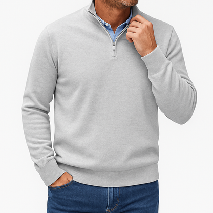 Quarter Zip Sweater - Lightweight Knit And Slim Shape