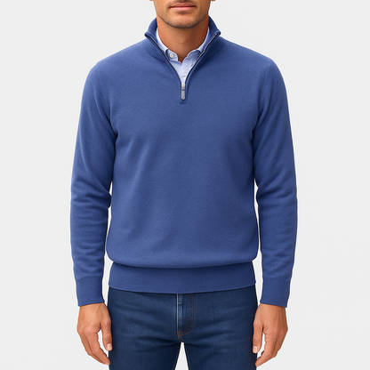 Quarter Zip Sweater - Lightweight Knit And Slim Shape