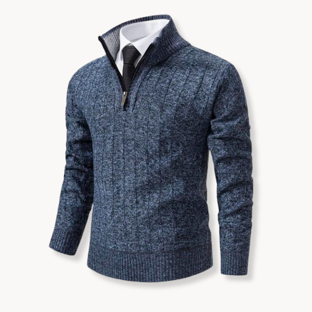 Quarter Zip Sweater – Performance Blend and Ribbed Edges