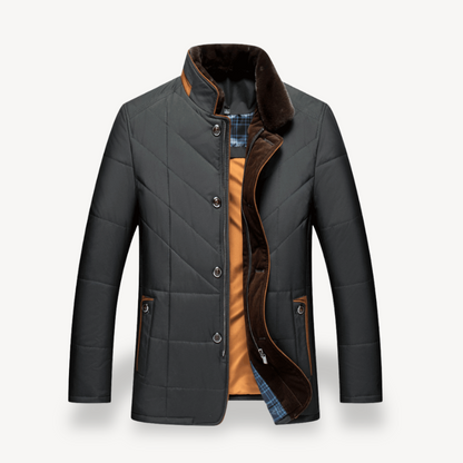 Men’s Chevron Quilted Fur Trim Coat
