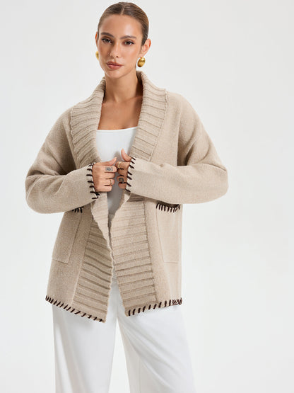 Quincy | Women's Contrast Knit Long Sleeve Belted Coat