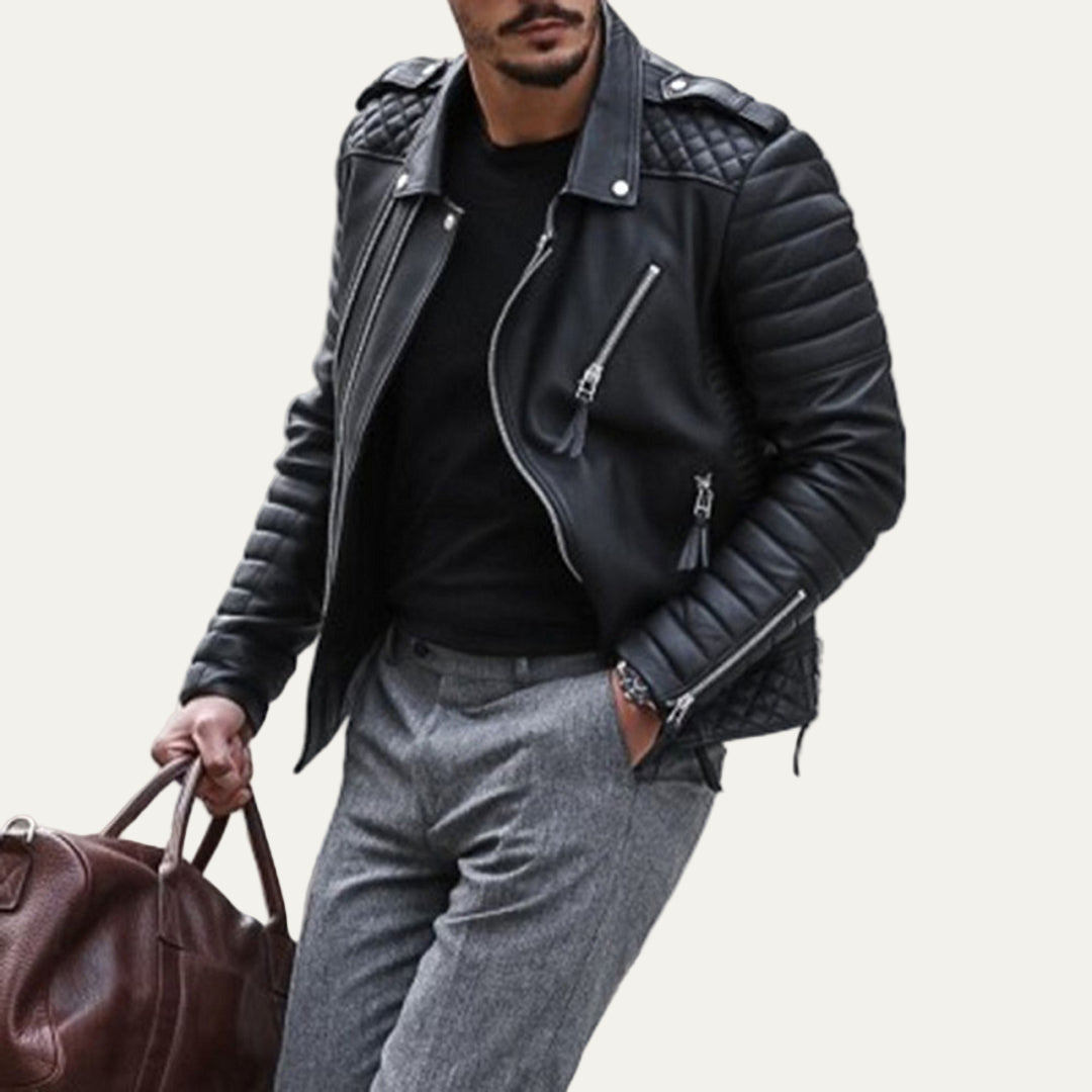 Men’s Quilted Leather Biker Jacket