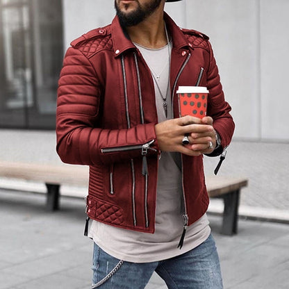 Cevori Quilted Shoulders Leather Biker Jacket