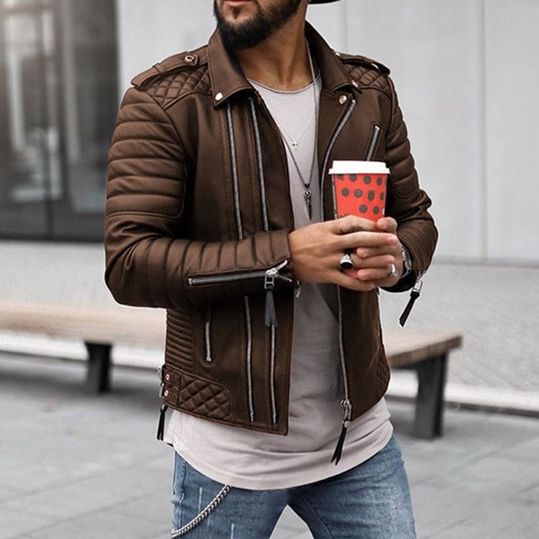 Cevori Quilted Shoulders Leather Biker Jacket