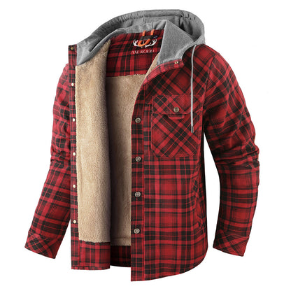 Men’s Hooded Plaid Fleece Lined Shacket