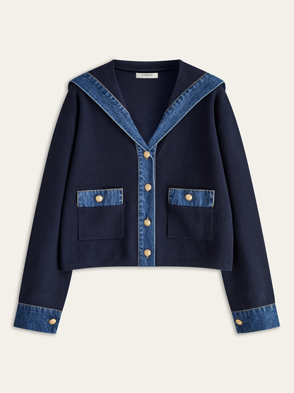 Racy | Women's Sailor Collar Denim Casual Knit Outerwear