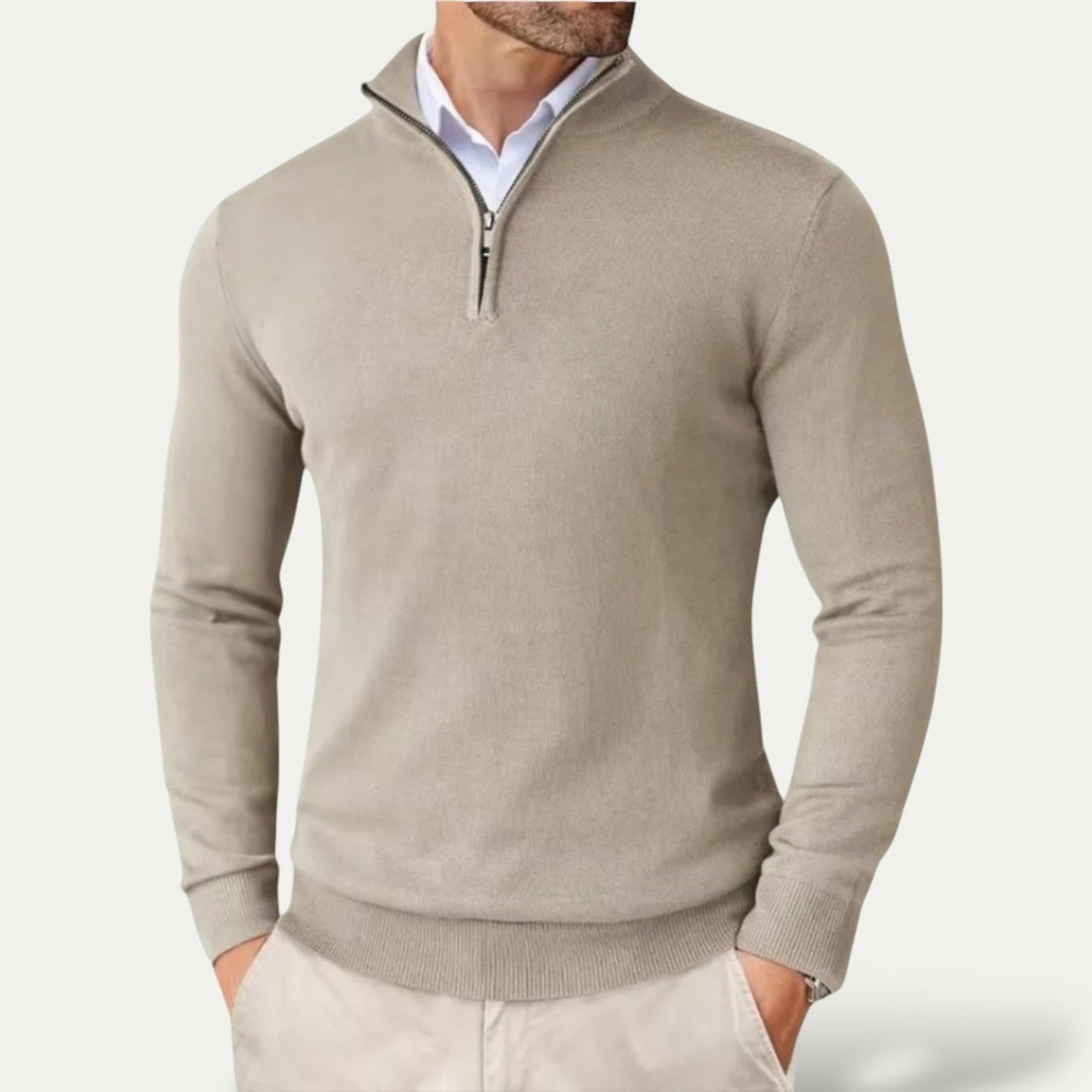 Men's Pullover with Half Zip and Long Sleeves