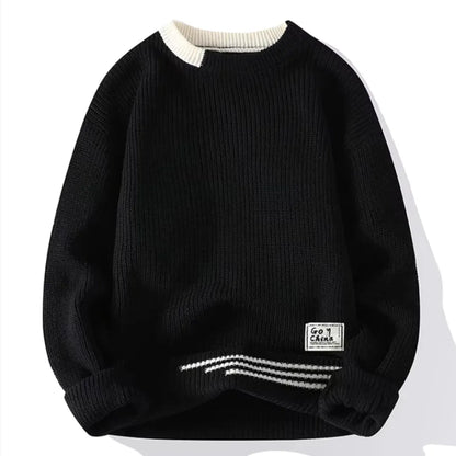 Men’s Ribbed Crew Neck Striped Hem Sweater