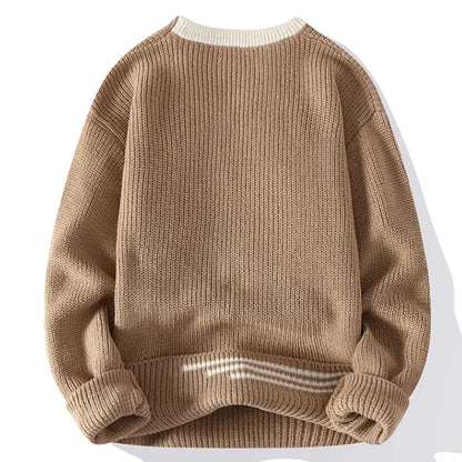 Men’s Ribbed Crew Neck Striped Hem Sweater