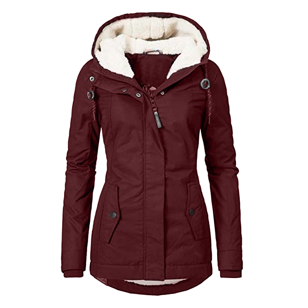 Waterproof Women's Parka Coat With Fleece And Zip Pockets