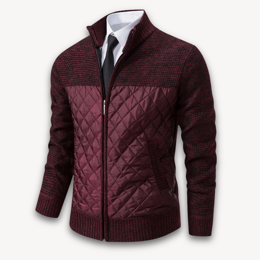 Men's Quilted Jacket with Knitted Sleeves - Warm Casual Outerwear