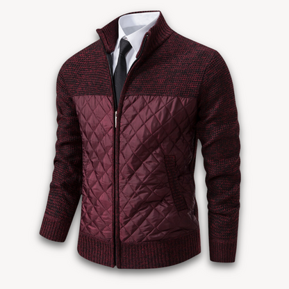 Men's Quilted Jacket with Knitted Sleeves - Warm Casual Outerwear