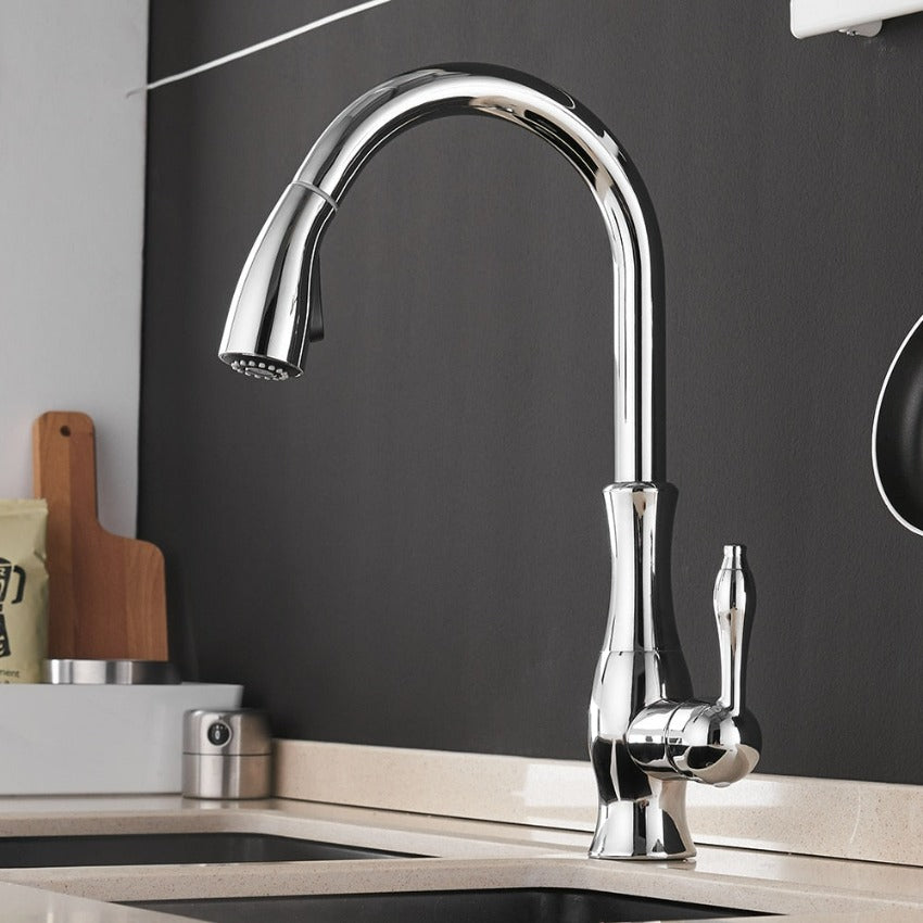 Adjustable Kitchen Faucet - Extendable Spray Nozzle