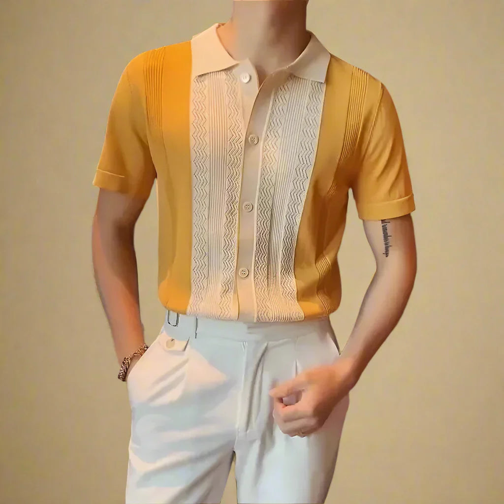 Men's Classic Knitted Striped Short Sleeve Shirt For Summer