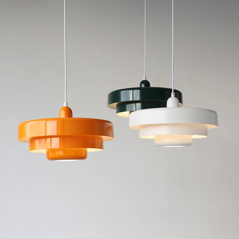 Colorful Layered Pendant Light In Orange And Green - BritishElegance