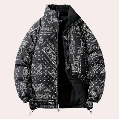 Charlie - Reversible Paisley Men's Puffer Jacket Black