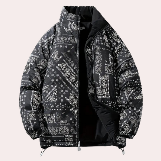 Charlie - Reversible Paisley Men's Puffer Jacket Black