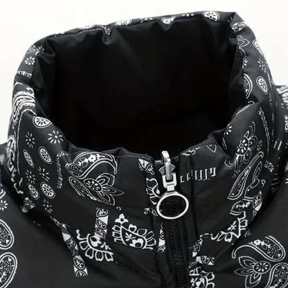 Charlie - Reversible Paisley Men's Puffer Jacket Black
