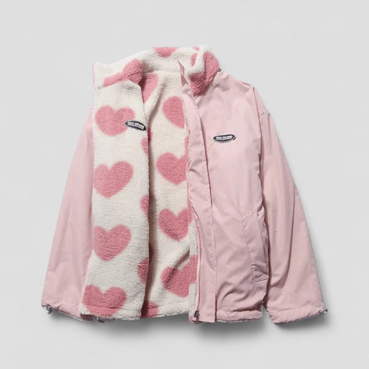 Reversible Puffer Jacket with Heart Print Lining