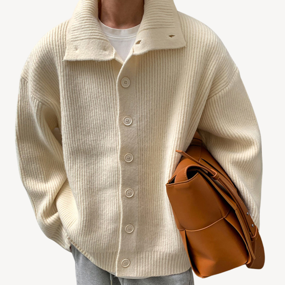 Ribbed Knit Button Cardigan for Men