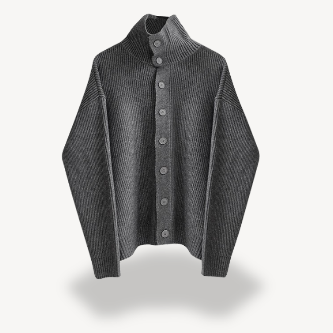 Ribbed Knit Button Cardigan for Men