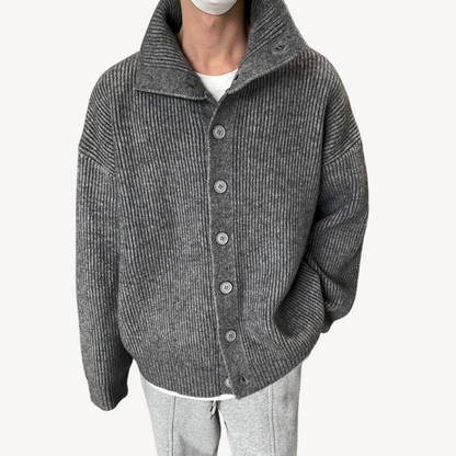 Ribbed Knit Button Cardigan for Men
