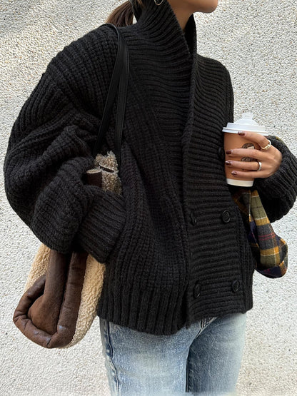 Cecelia | Ribbed Lapel Button Knit Jacket
