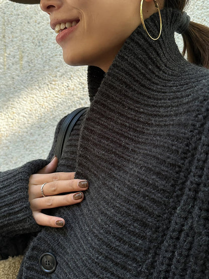 Cecelia | Ribbed Lapel Button Knit Jacket