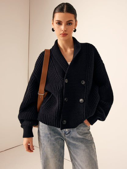 Cecelia | Ribbed Lapel Button Knit Jacket