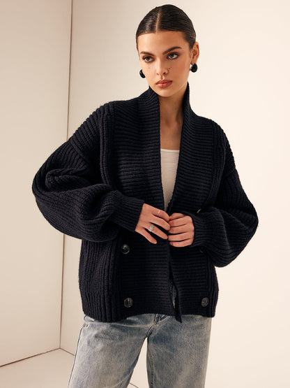 Cecelia | Ribbed Lapel Button Knit Jacket