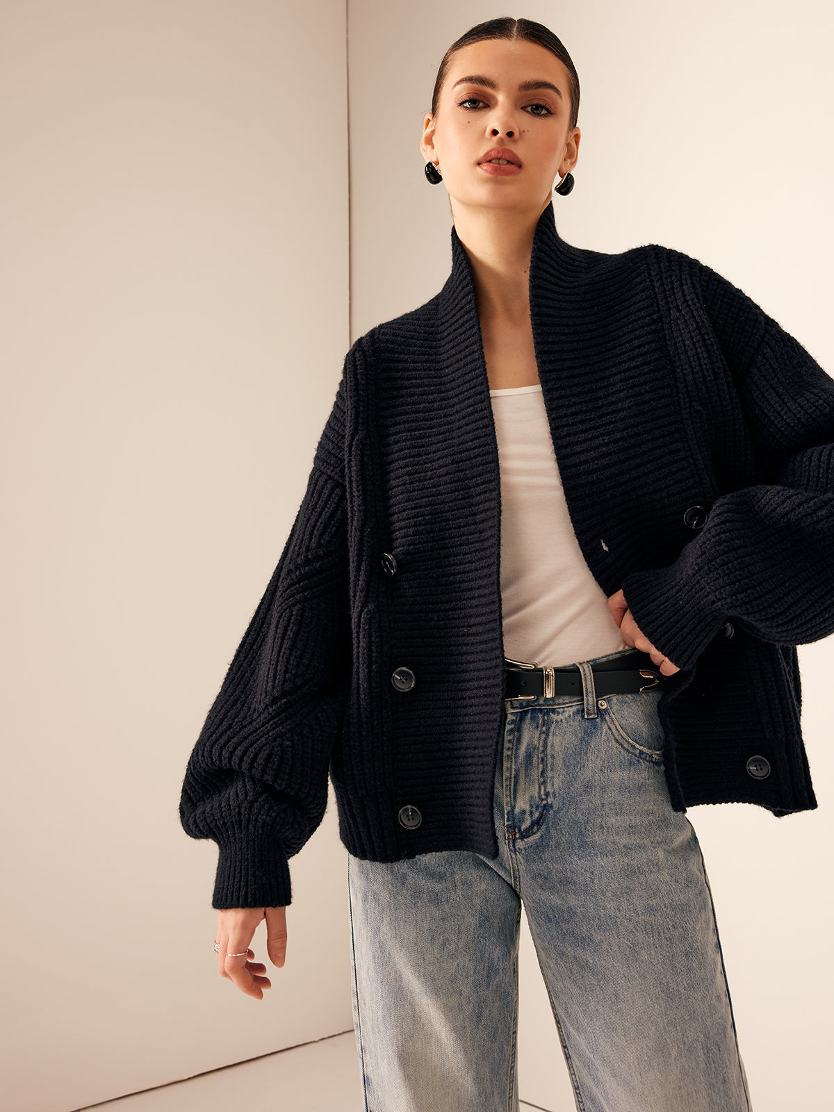 Cecelia | Ribbed Lapel Button Knit Jacket