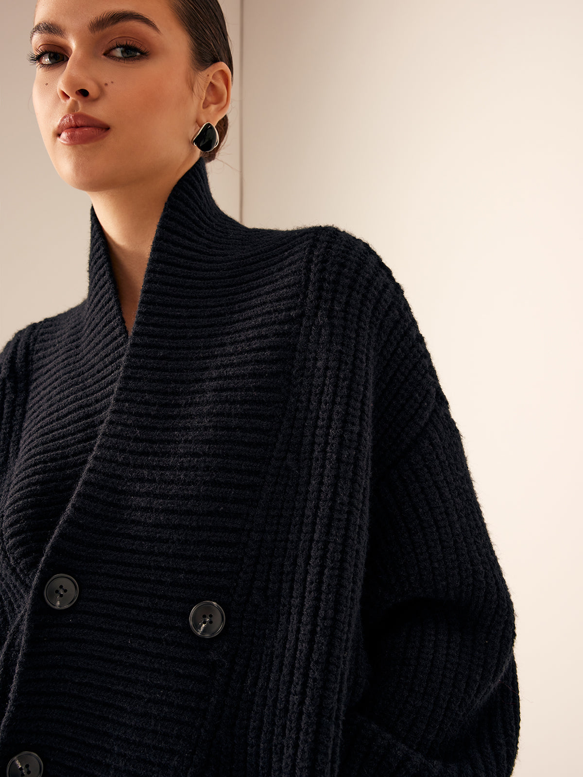 Cecelia | Ribbed Lapel Button Knit Jacket