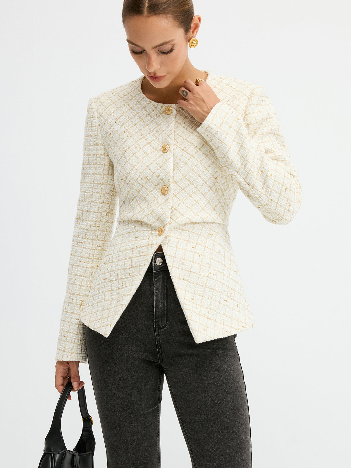 Romina | Women’s Modern Tweed Round Neck Short Blazer