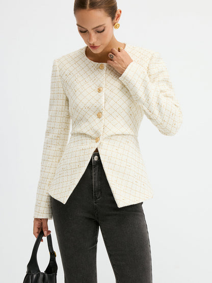 Romina | Women’s Modern Tweed Round Neck Short Blazer