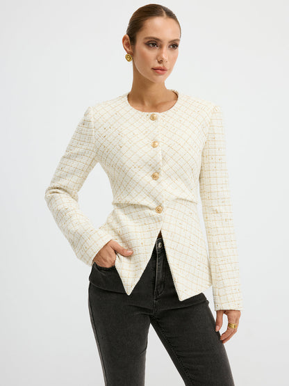 Romina | Women’s Modern Tweed Round Neck Short Blazer