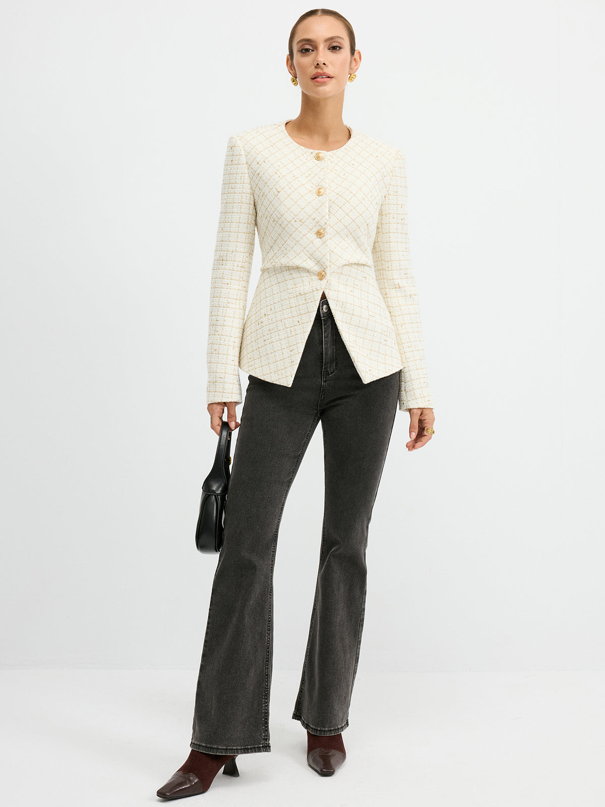 Romina | Women’s Modern Tweed Round Neck Short Blazer