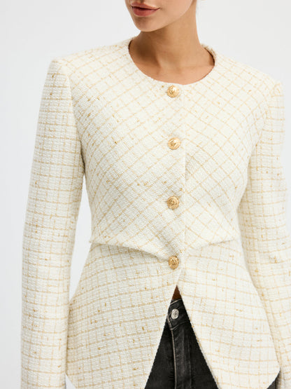 Romina | Women’s Modern Tweed Round Neck Short Blazer