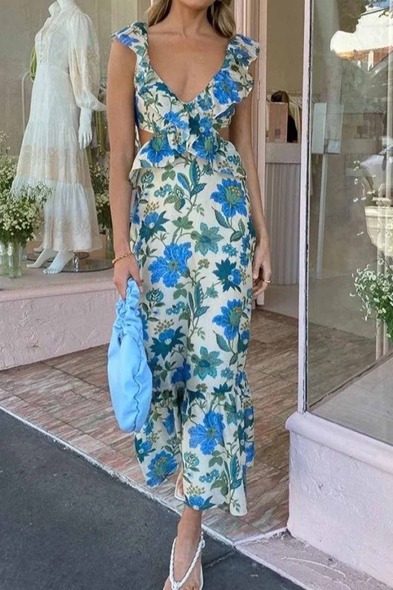 Beautiful Summer Maxi Dress - Strapless with Floral Details