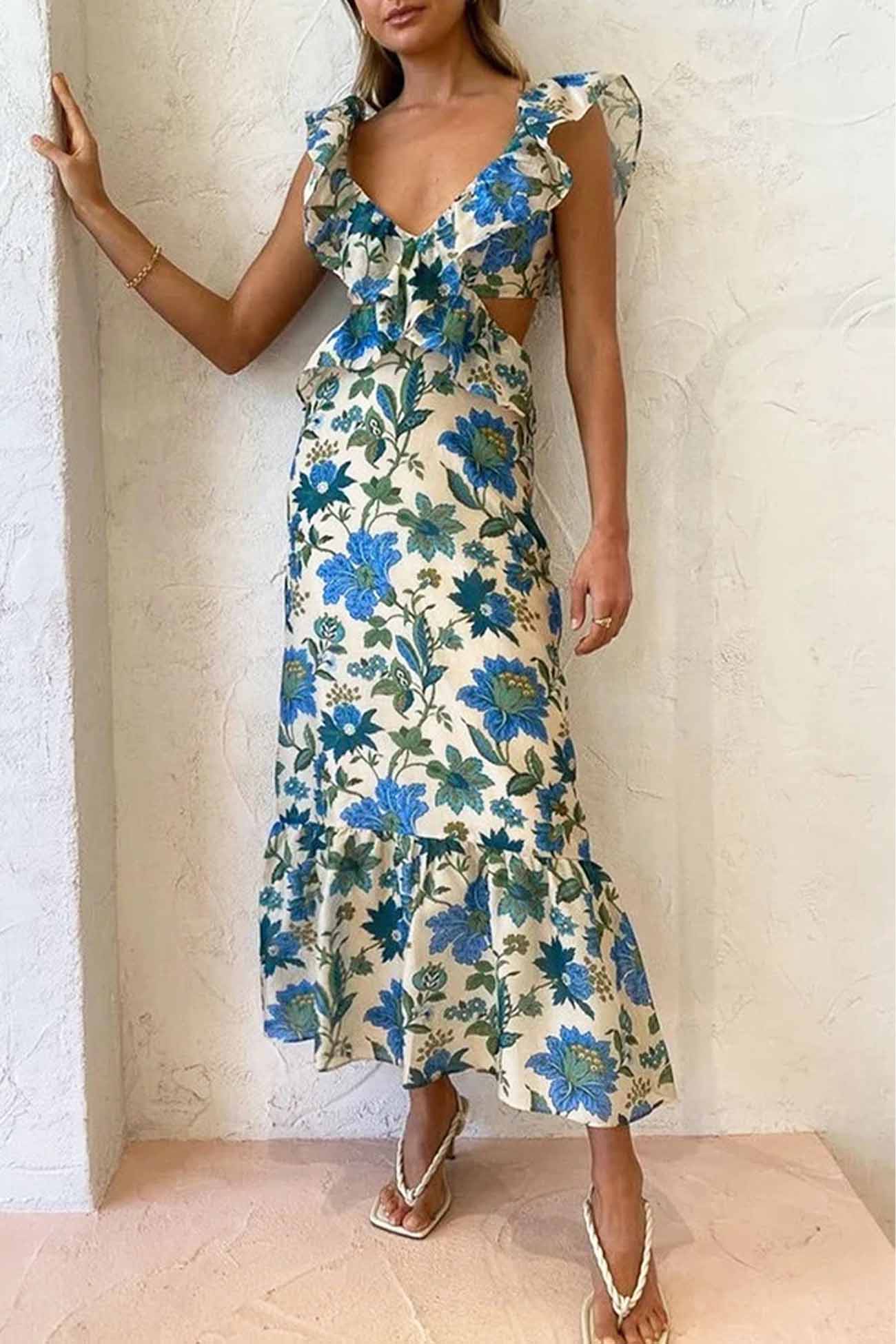 Beautiful Summer Maxi Dress - Strapless with Floral Details