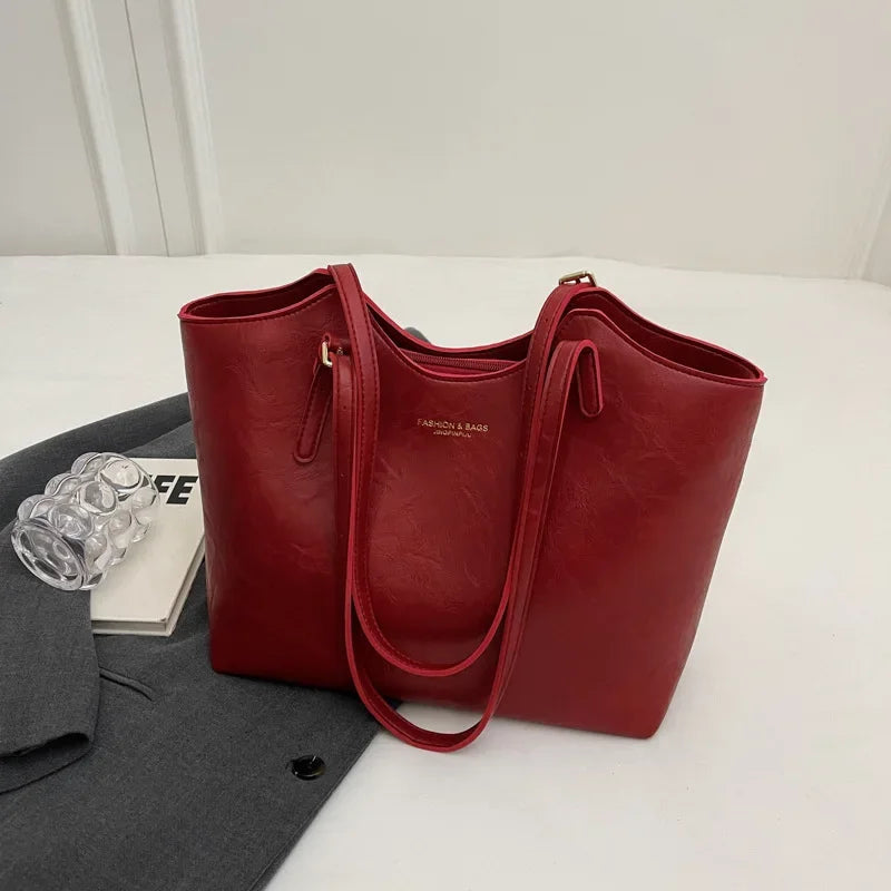 RusticCharm | Stylish Spacious Vegan Leather Tote Bag for Everyday Use