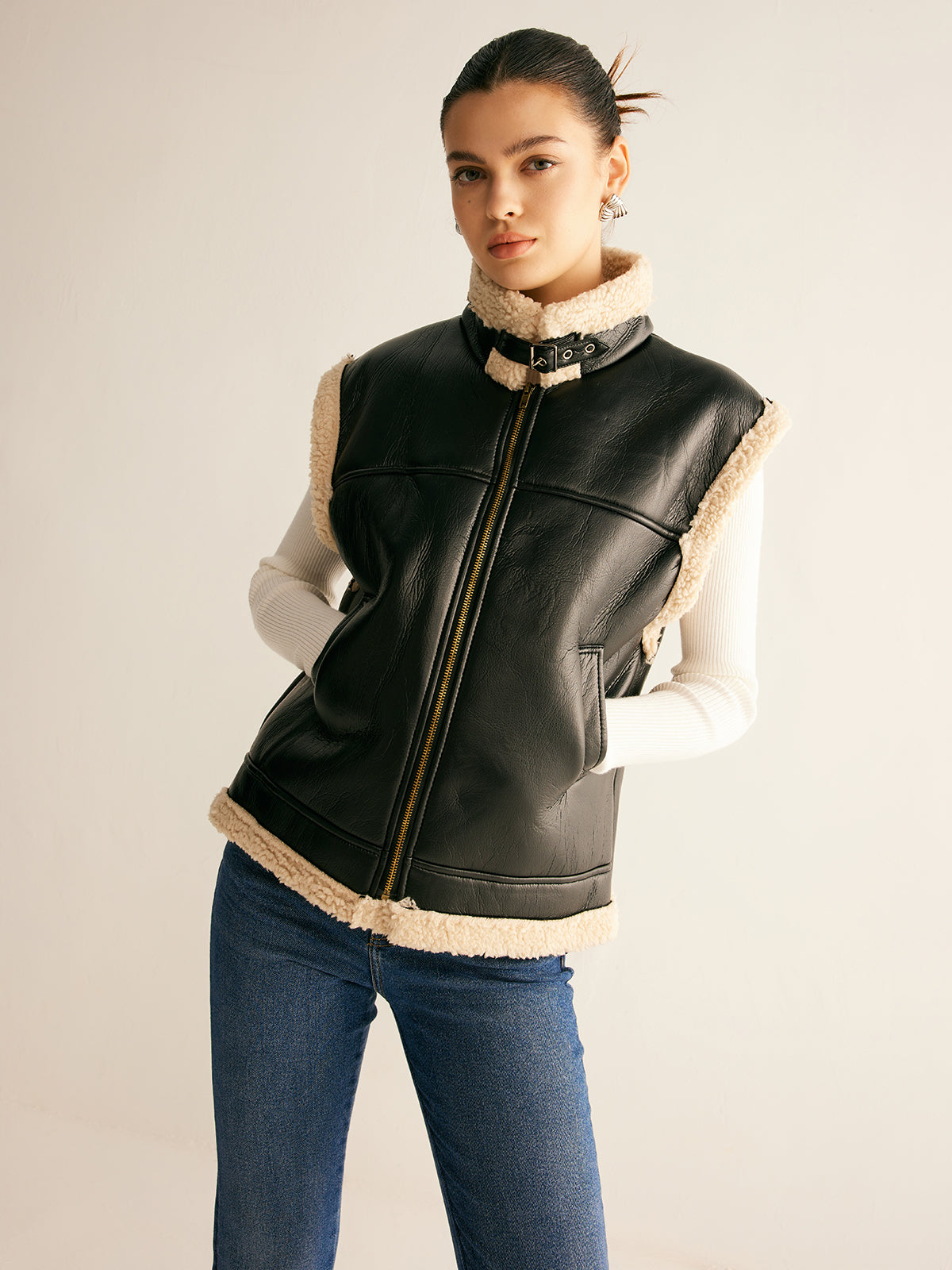Rylie | Women’s Modern PU Faux Fur Lined Sleeveless Vest