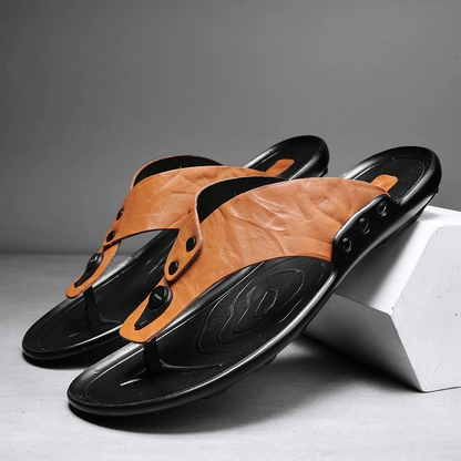 Arvento | Italian Leather Slides – Rivet Detail with Anti-Slip Comfort Sole