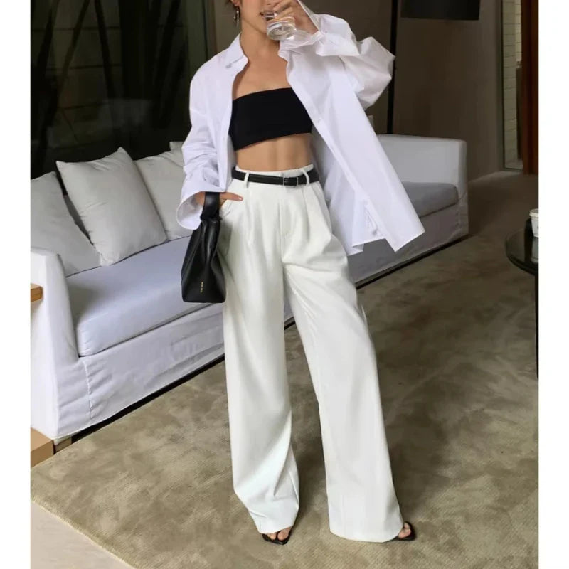 Colorful High Waist Wide Leg Suit Trousers - BritishElegance
