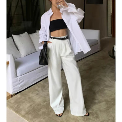 Colorful High Waist Wide Leg Suit Trousers - BritishElegance