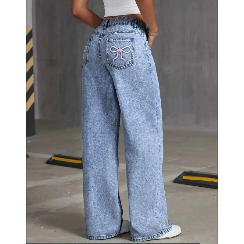 Flattering High Waisted Embroidered Mom Jeans