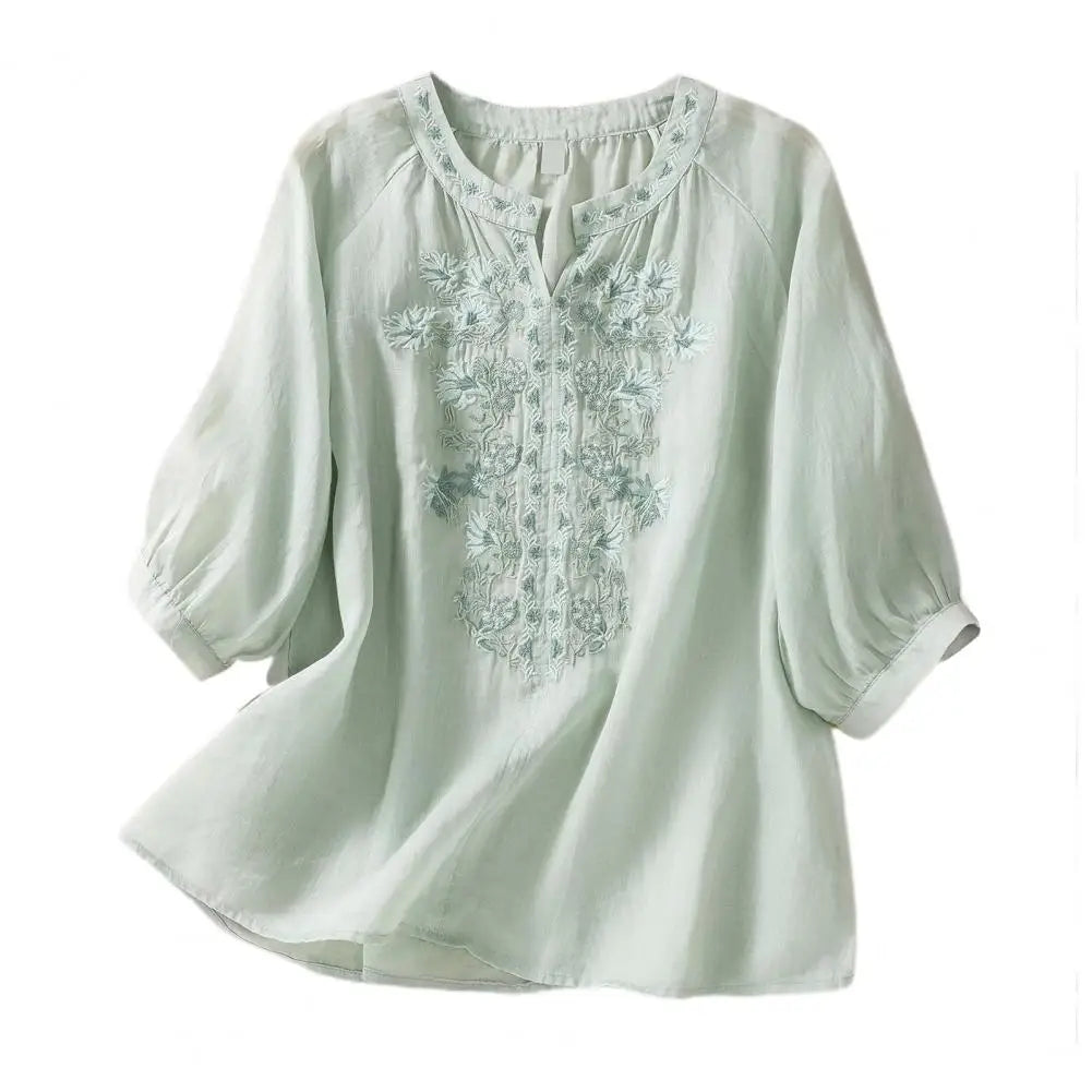 Relaxed Fit Cotton Blend Women's Blouse