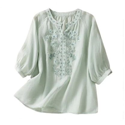 Relaxed Fit Cotton Blend Women's Blouse